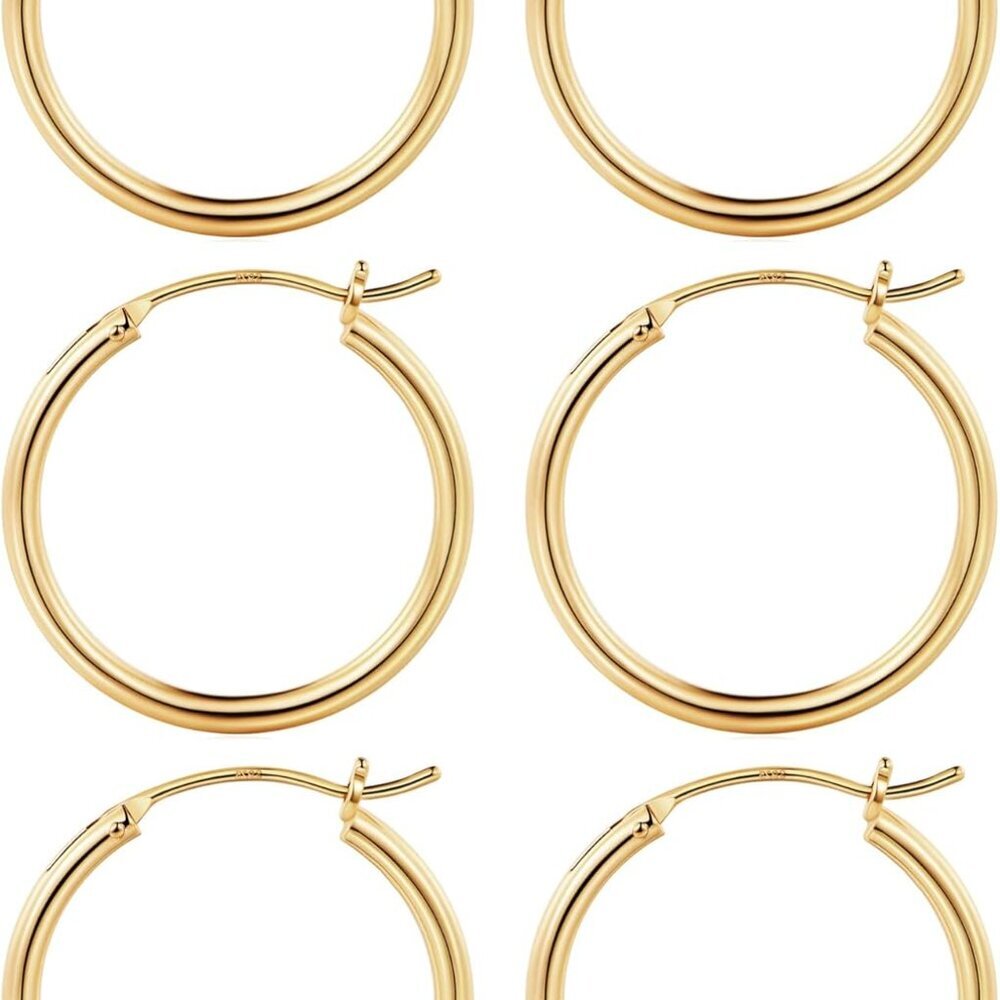 Gold Hoop Earrings for Women - Hypoallergenic 14K Real Gold 925 Sterling Silver